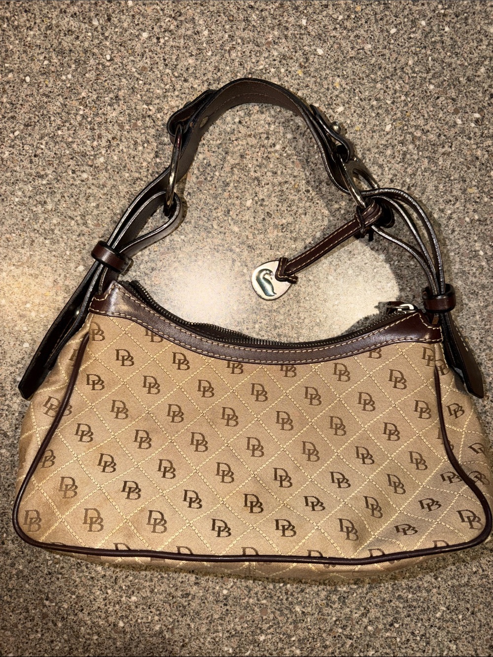 Dooney & Bourke Tan and Brown Monogram Shoulder Bag